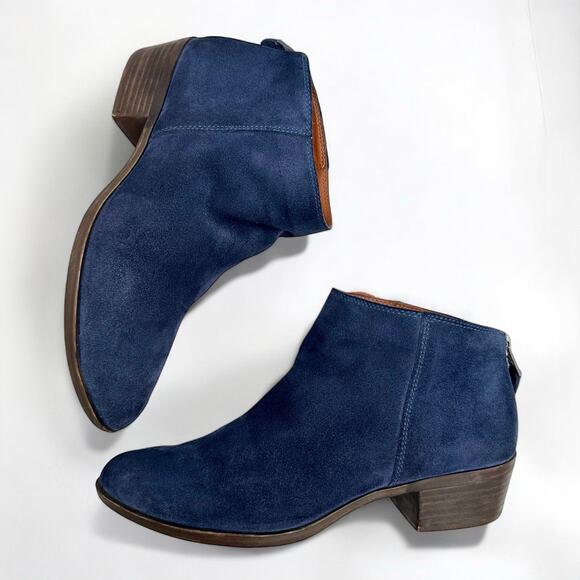 Lucky Brand Bremma Bright Blue Suede Genuine Leather Western Boots Booties 8.5M - Picture 4 of 9